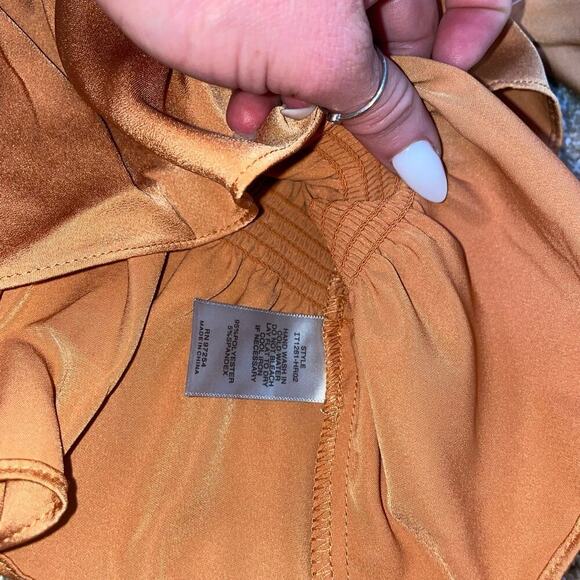 Mixed thread Smocked Peasant long Sleeve Ruffle Blouse Long Textured Satin SZ M - Picture 4 of 9